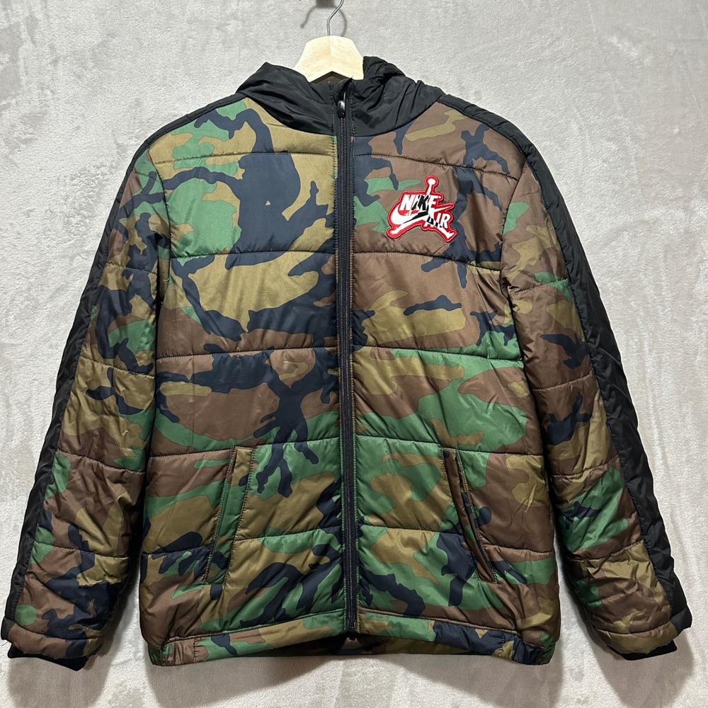 Jordan Boys Camo Puffer Jacket XL 18-20 Nike Air Jumpman Hooded Full Zip